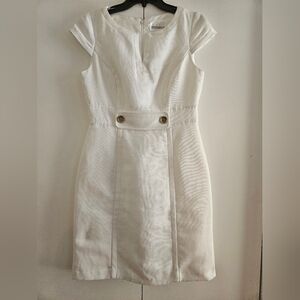 Studio I Short Sleeved White Dress Decorative Gold Buttons at Waistband Size 10